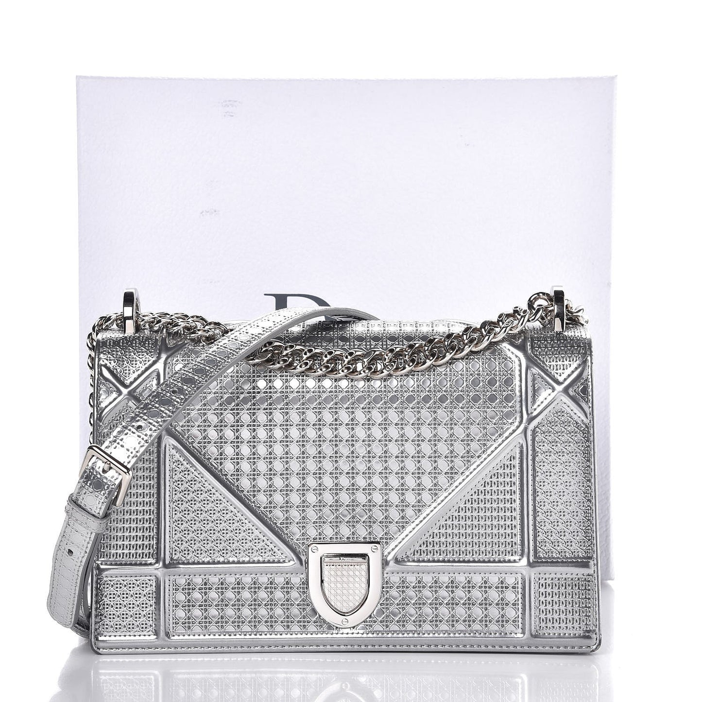 Metallic Patent Micro-Cannage Medium Diorama Flap Bag Silver