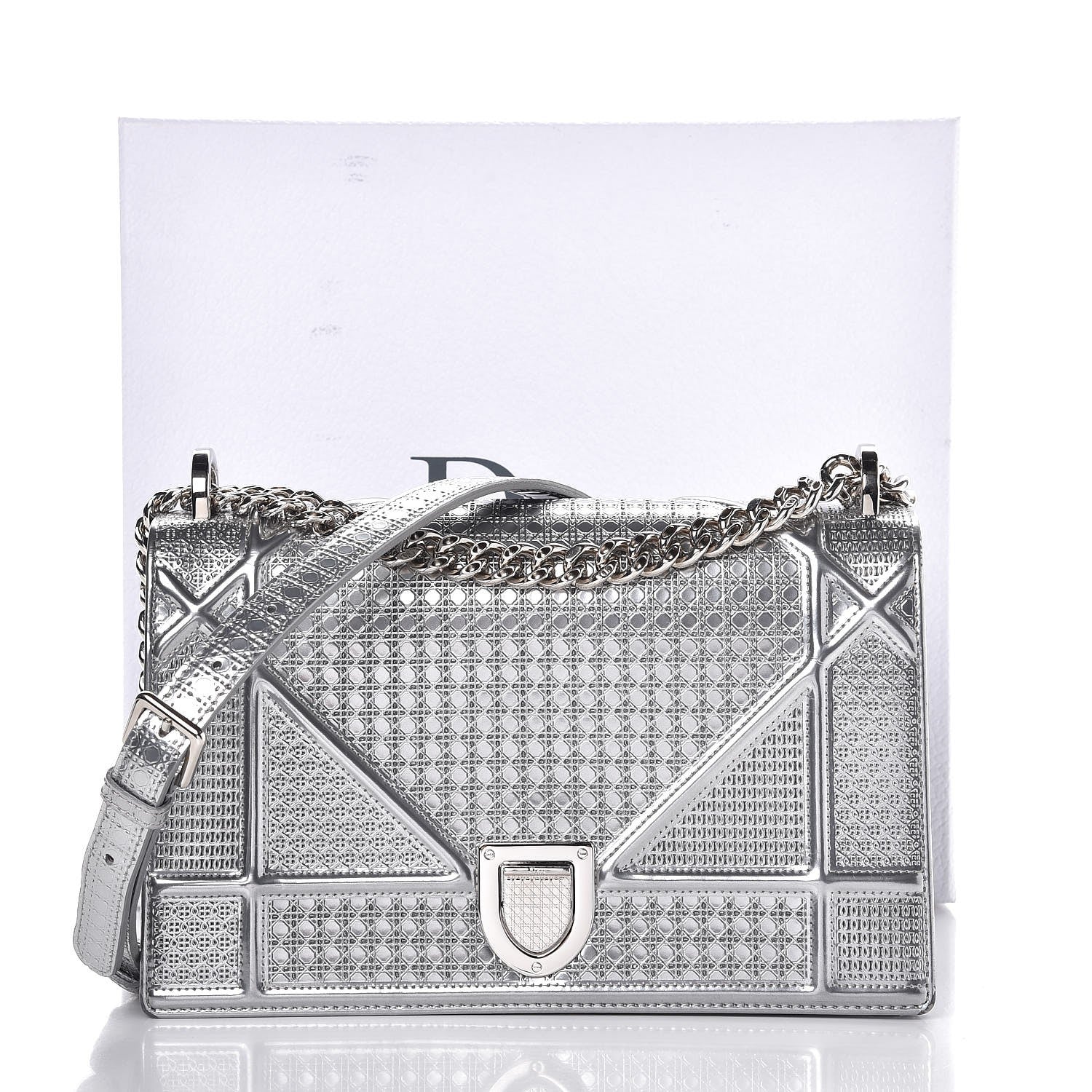 Christian Dior Metallic Patent Micro-Cannage Medium Diorama Flap Bag Silver 10 of 10