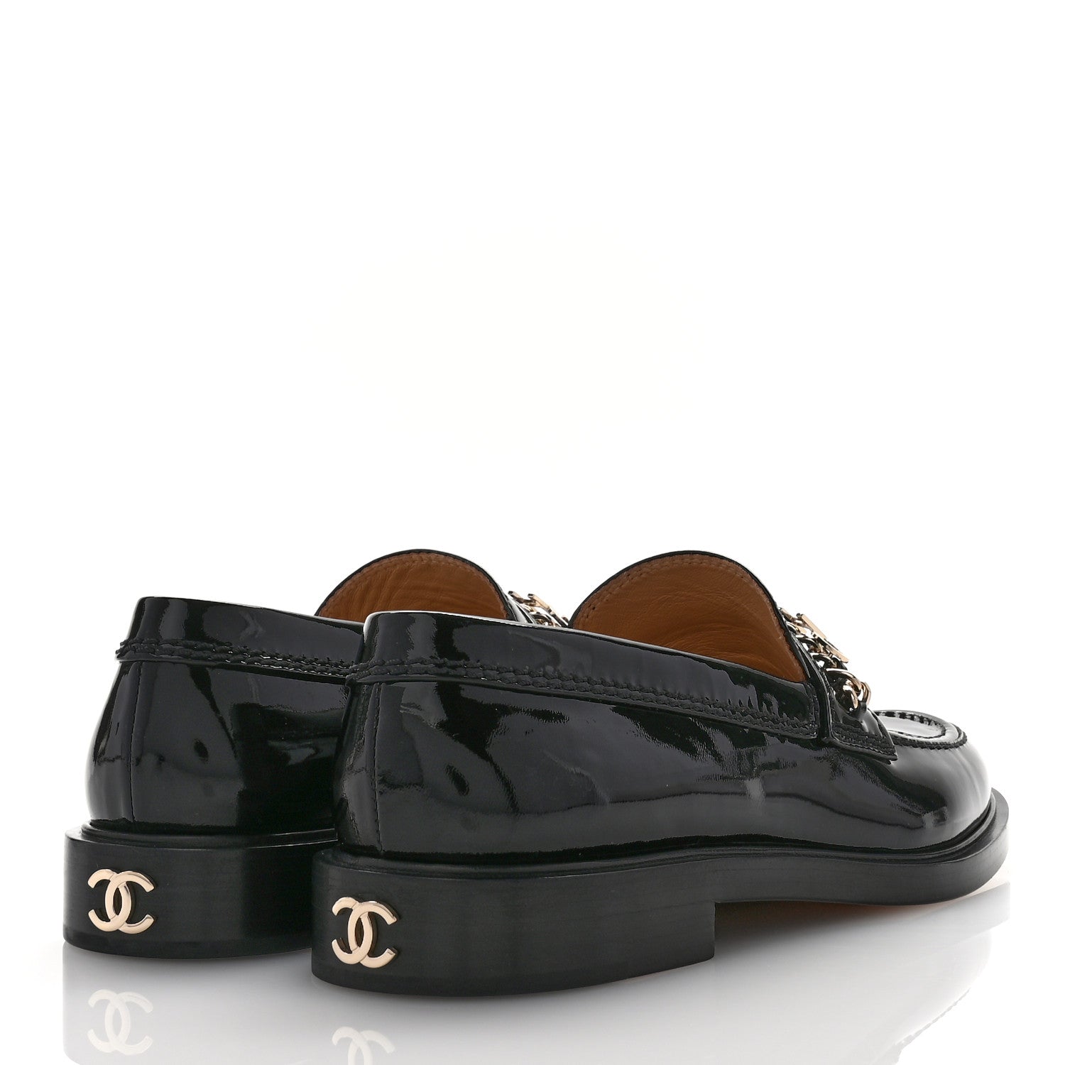 Chanel Shiny Calfskin Logo Loafers 38 Black 4 of 9
