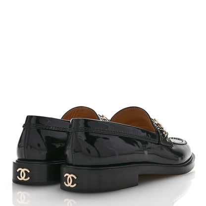 Chanel Shiny Calfskin Logo Loafers 38 Black 4 of 9