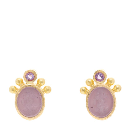 Elizabeth Locke 19K Yellow Gold Purple Venetian Glass Iolite Intaglio Earrings 1 of 4