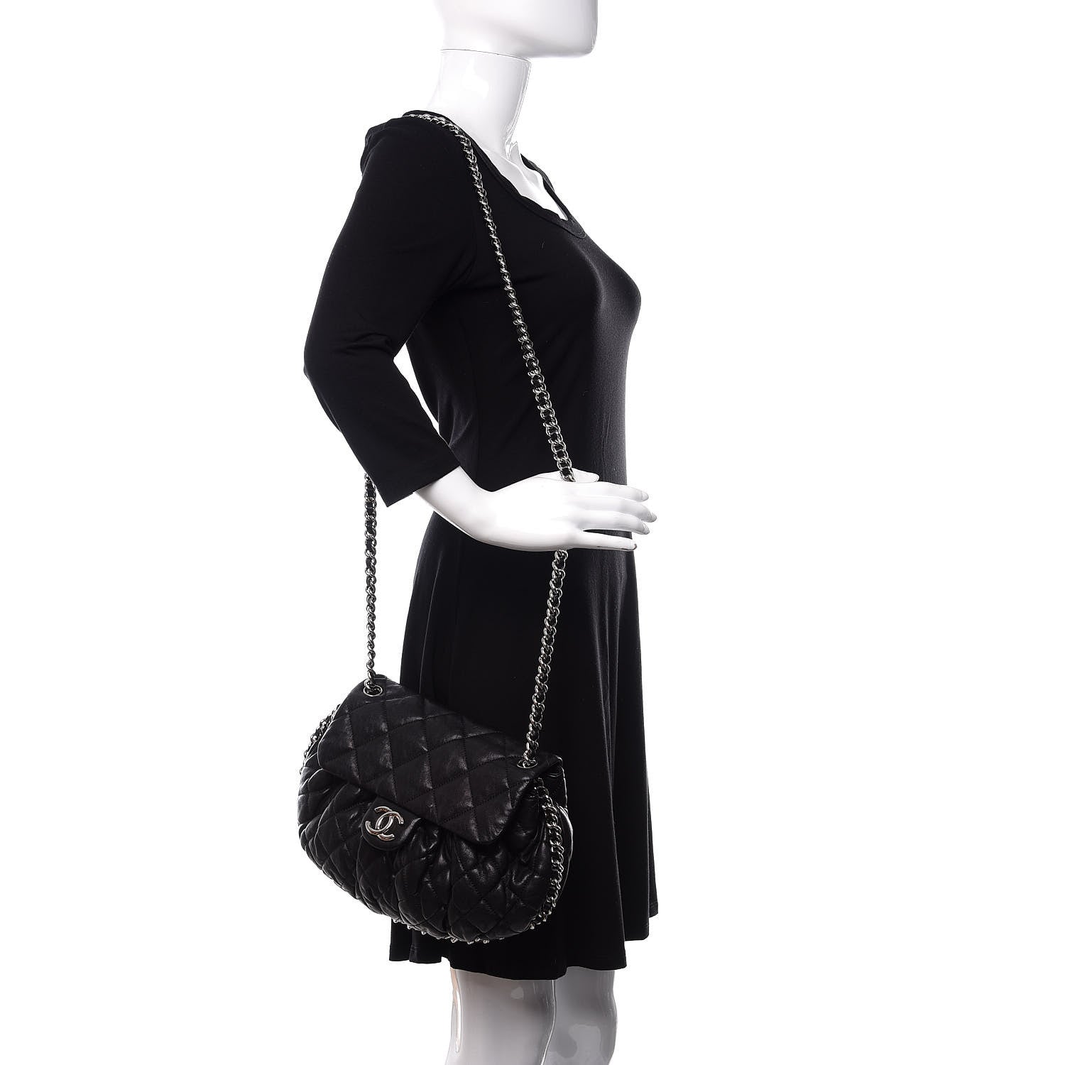 Chanel Washed Lambskin Quilted Medium Chain Around Messenger Black 2 of 10