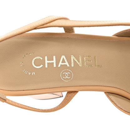 Chanel Goatskin Grosgrain Cap Toe CC Slingback Pumps 36 Beige Black 7 of 9