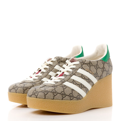 Gucci X ADIDAS GG Supreme Monogram Gazelle Wedge Sneakers 41 Beige Ebony Off White New Shamarock 3 of 9