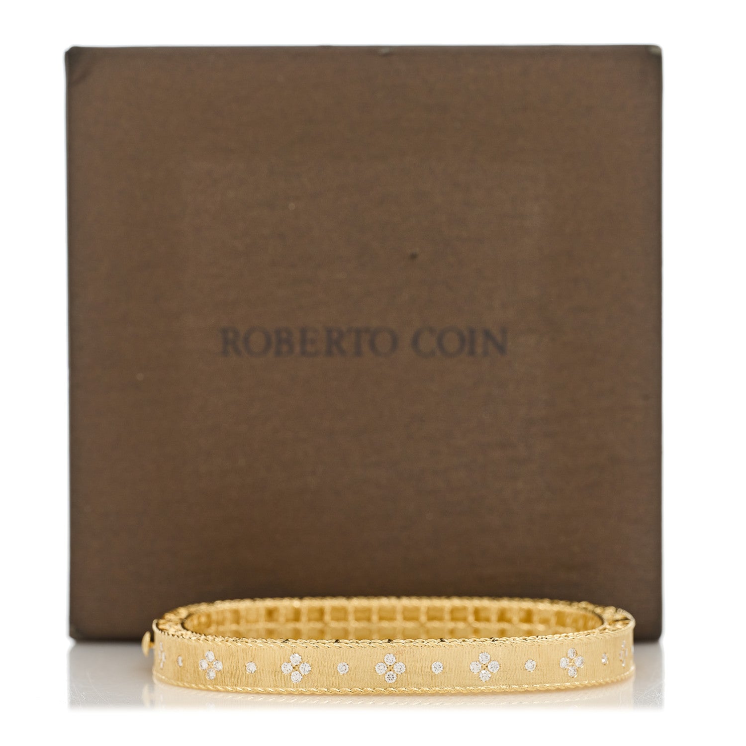 Roberto Coin 18K Yellow Gold Diamond Princess Satin Fleur De Lis Bangle Bracelet 5 of 5