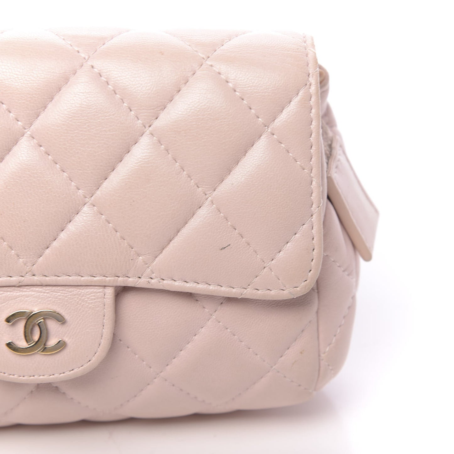 Lambskin Quilted Flap Cosmetic Case Light Pink