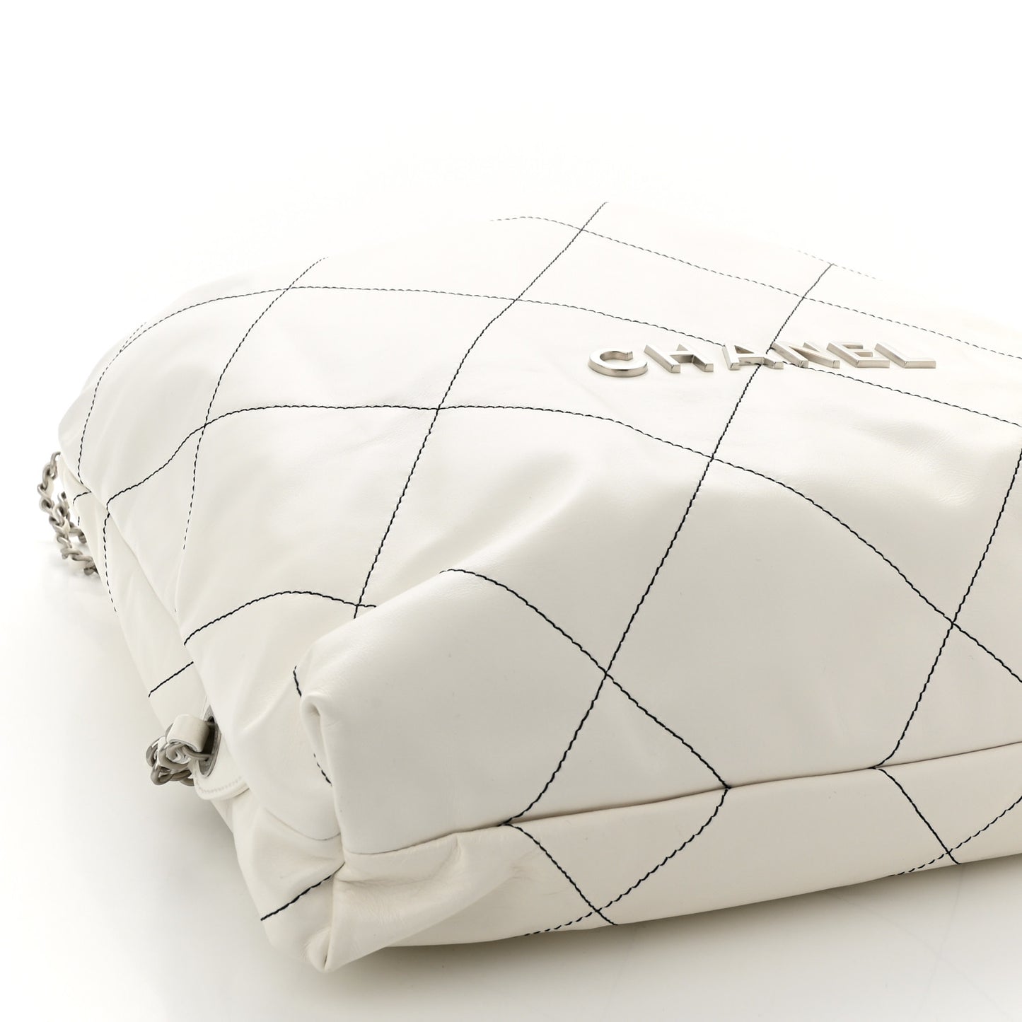 Shiny Calfskin Quilted Chanel 22 Backpack White Black