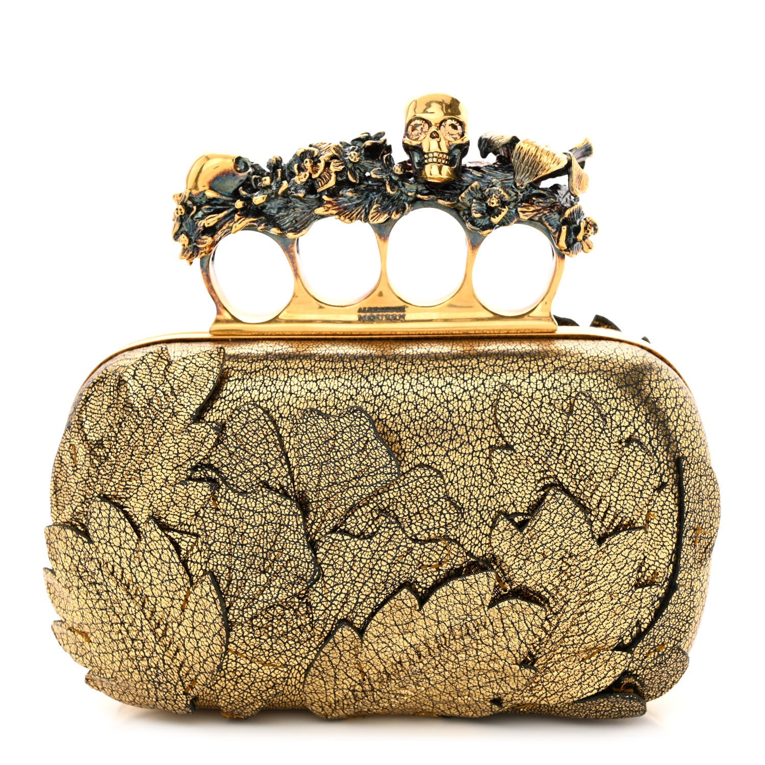 Alexander McQueen Embellished Flower Knuckle Box Clutch Gold 1 of 10
