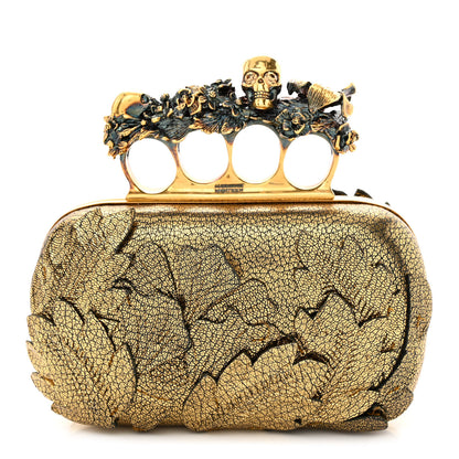 Alexander McQueen Embellished Flower Knuckle Box Clutch Gold 1 of 10