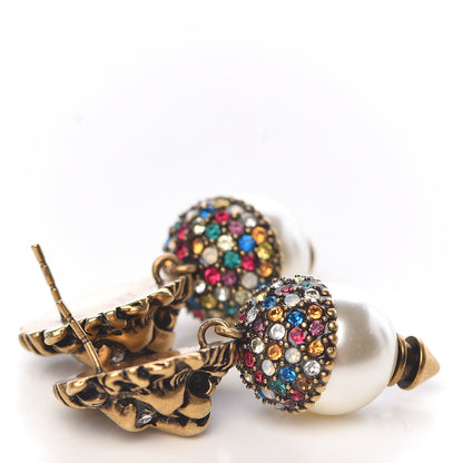 Gucci Metal Crystal Lion Earrings Aged Gold 4 of 5