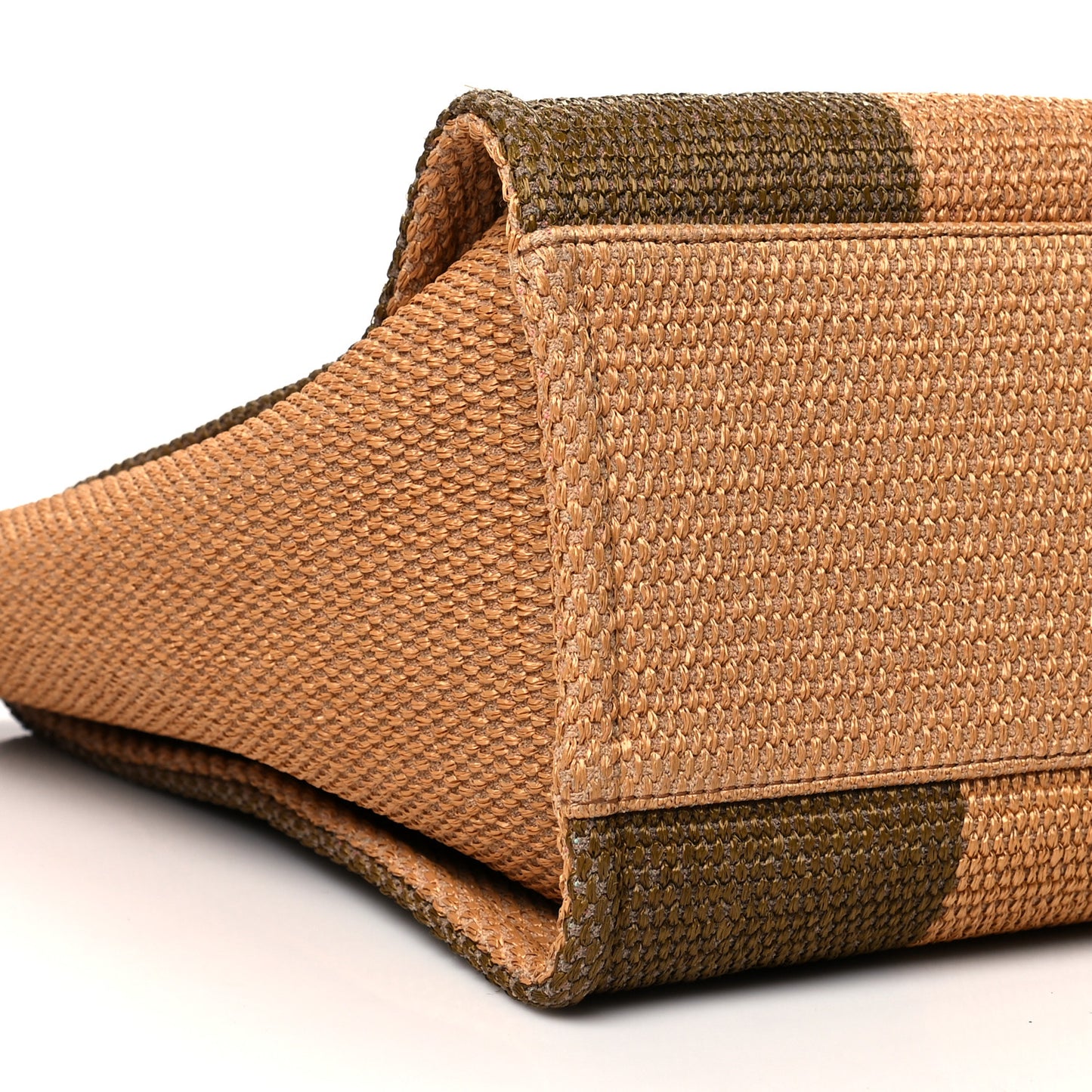 Straw Raffia Calfskin Striped Large Deauville Tote Khaki Beige Navy