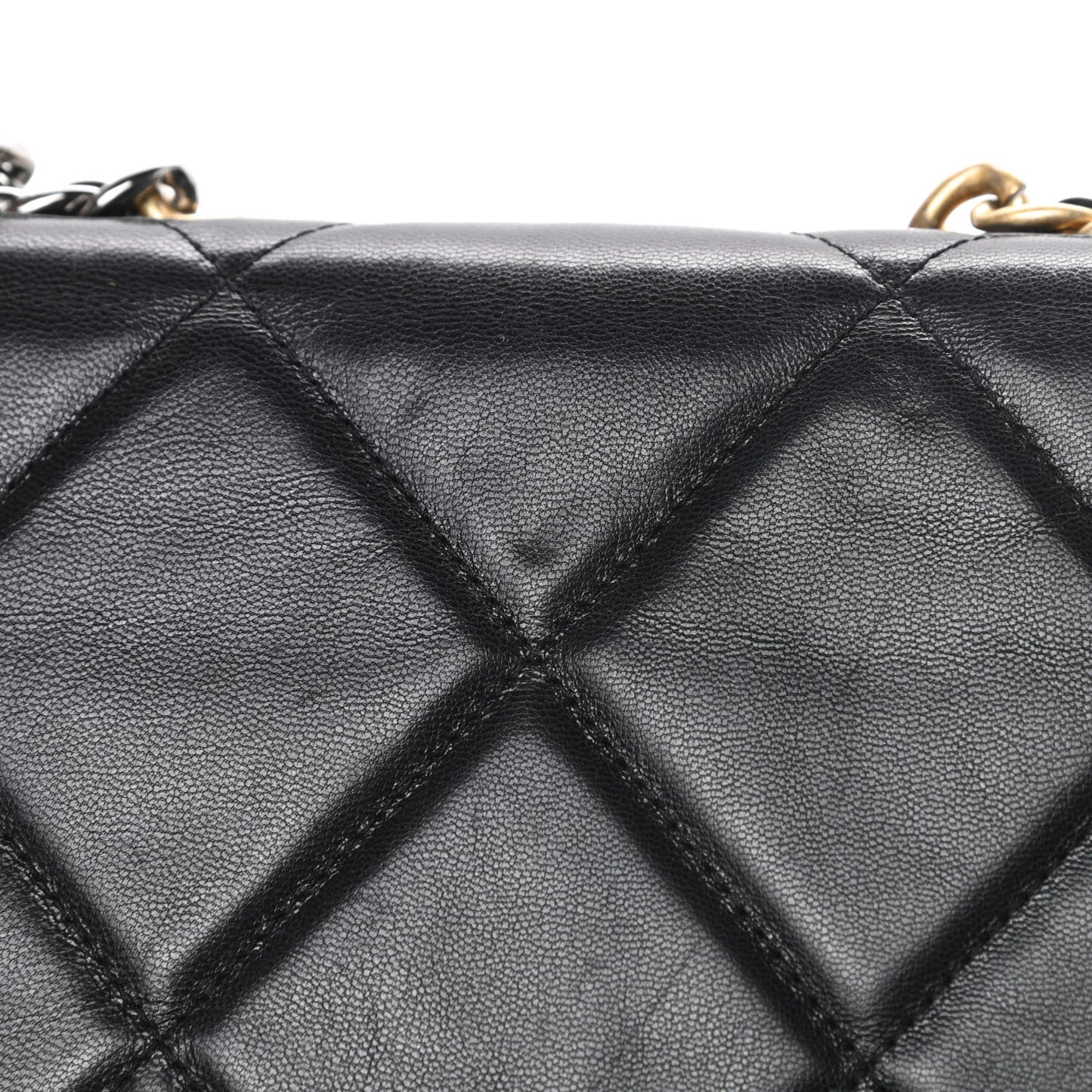 Shiny Goatskin Quilted Chanel 19 Wallet On Chain WOC Black