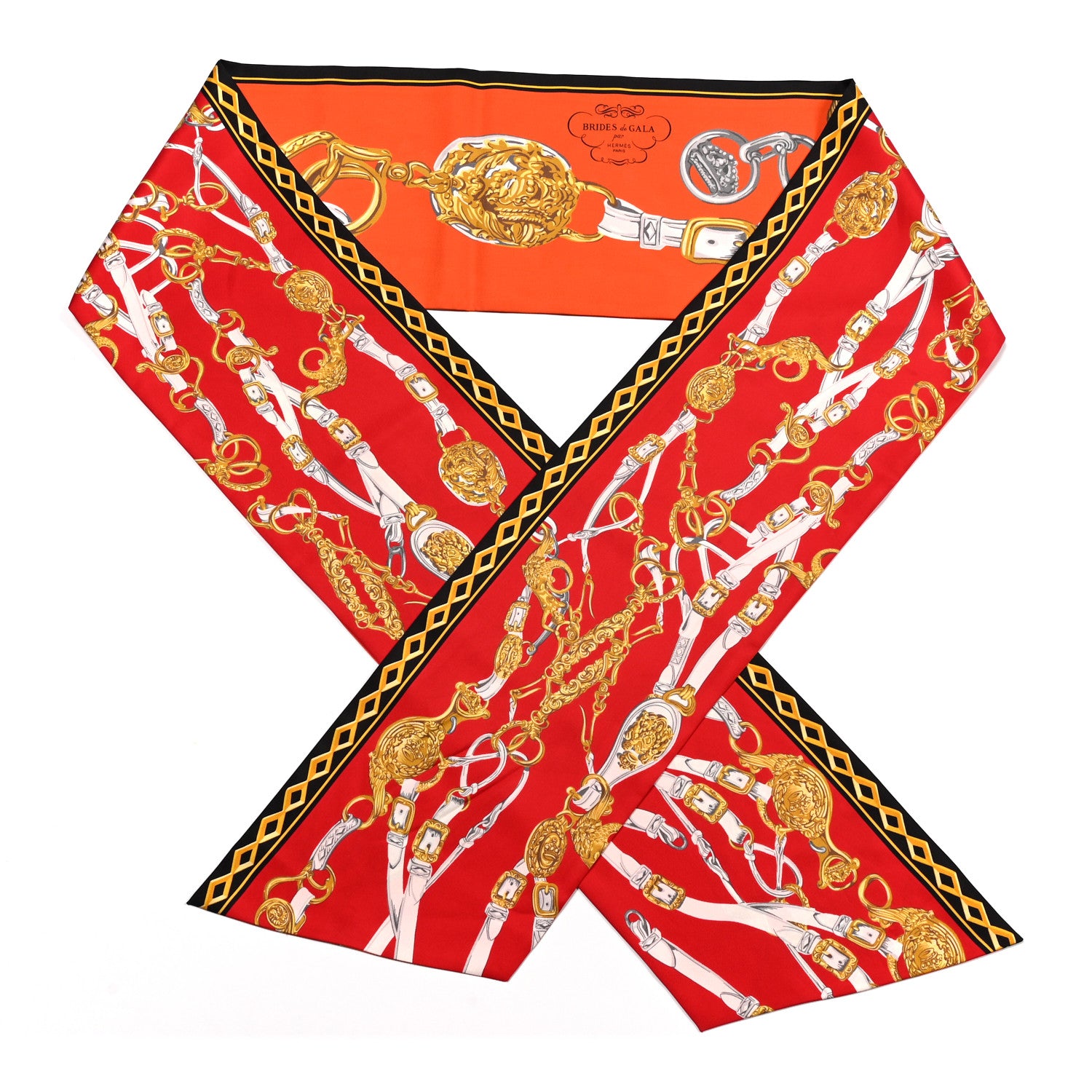 Hermes Silk Brides De Gala Maxi Twilly Capucine Rouge Vieil Or 1 of 4