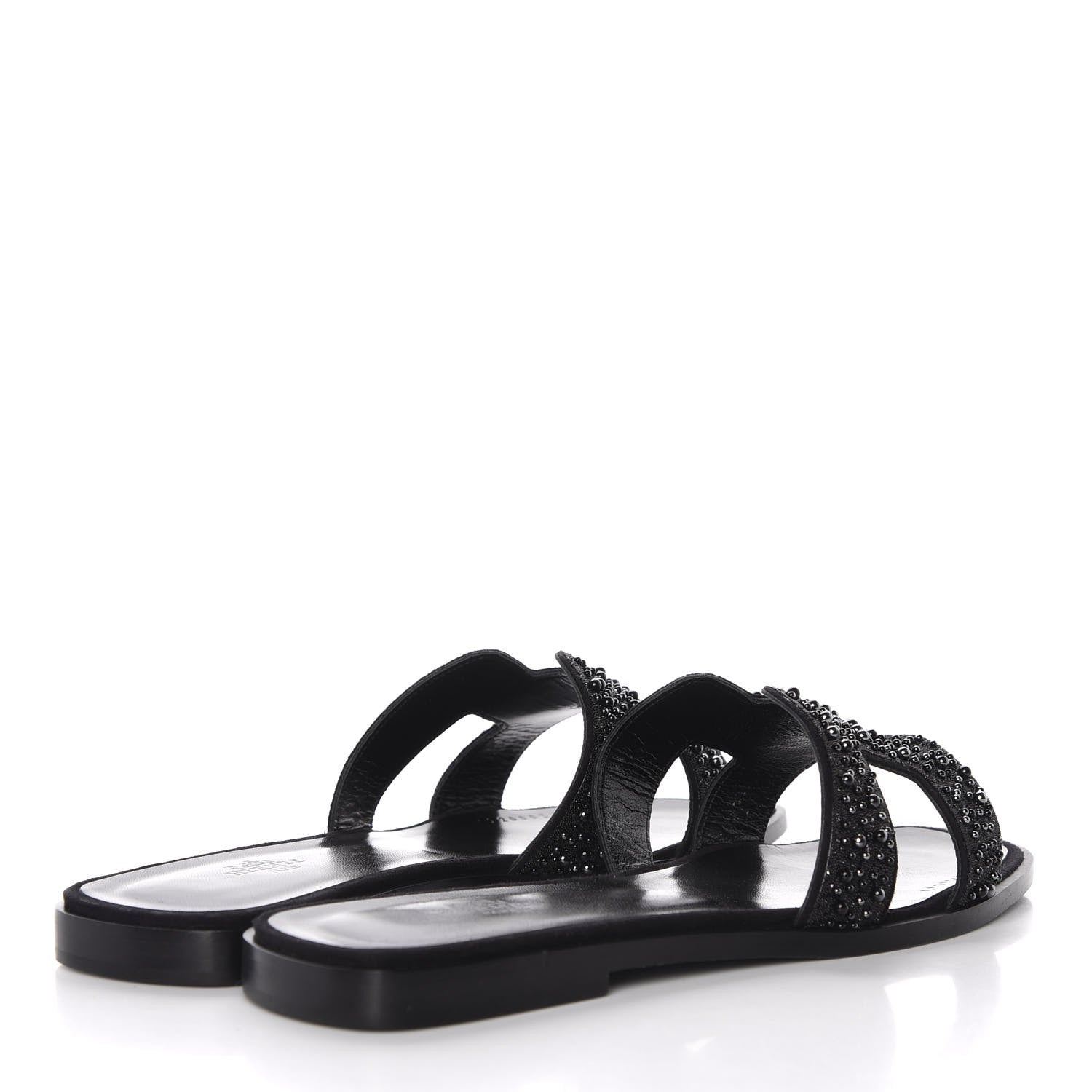 Hermes Goatskin Crystal Oran Sandals 39.5 Black 4 of 10