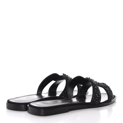 Hermes Goatskin Crystal Oran Sandals 39.5 Black 4 of 10