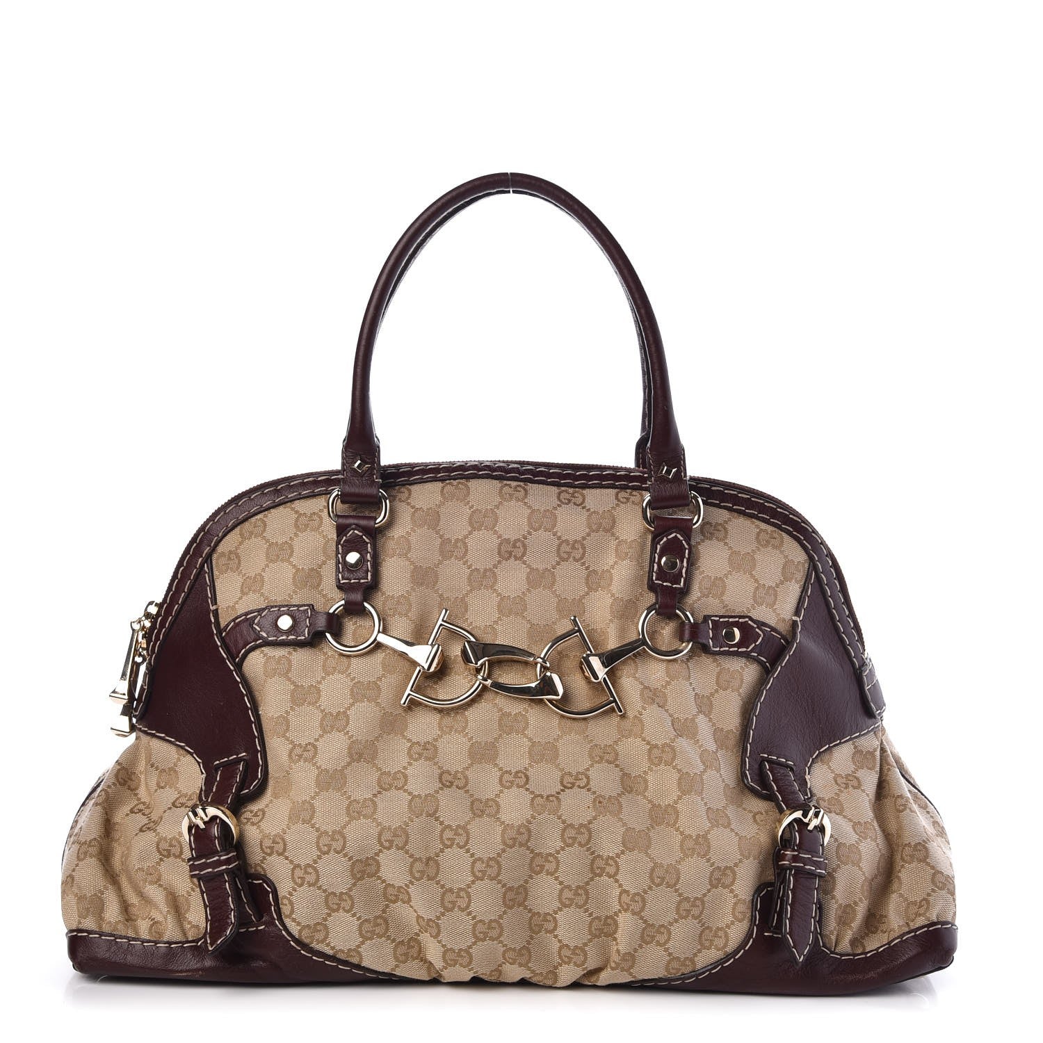 Gucci Monogram Medium Horsebit Nail Boston Brown 1 of 8