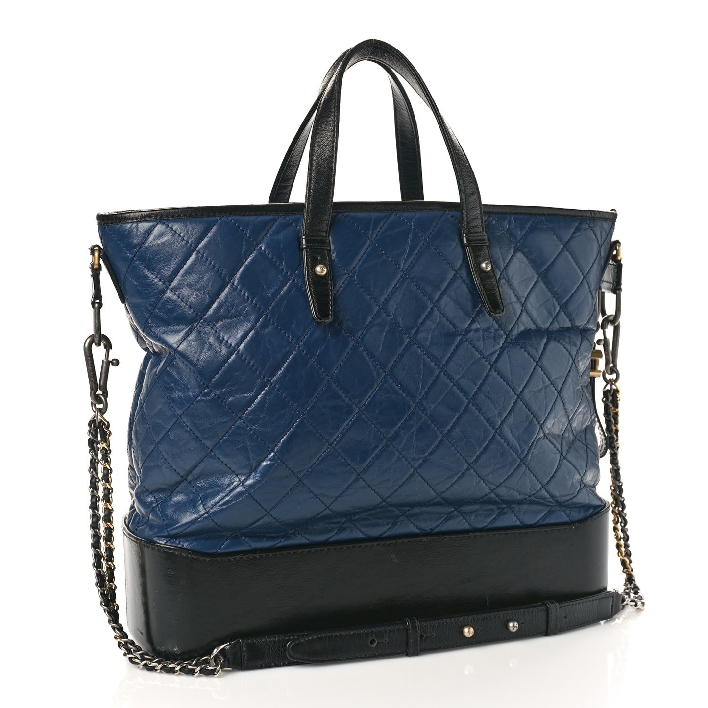 Aged Calfskin Quilted Large Gabrielle Shopping Tote Navy Black