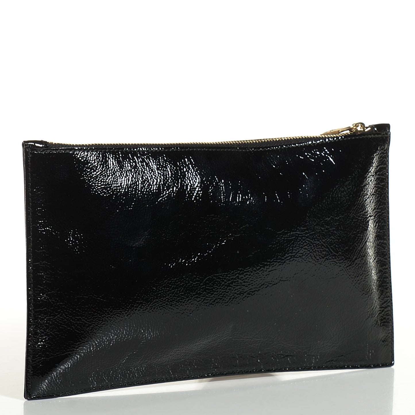 Textured Patent Y-Mail Zip Clutch Black