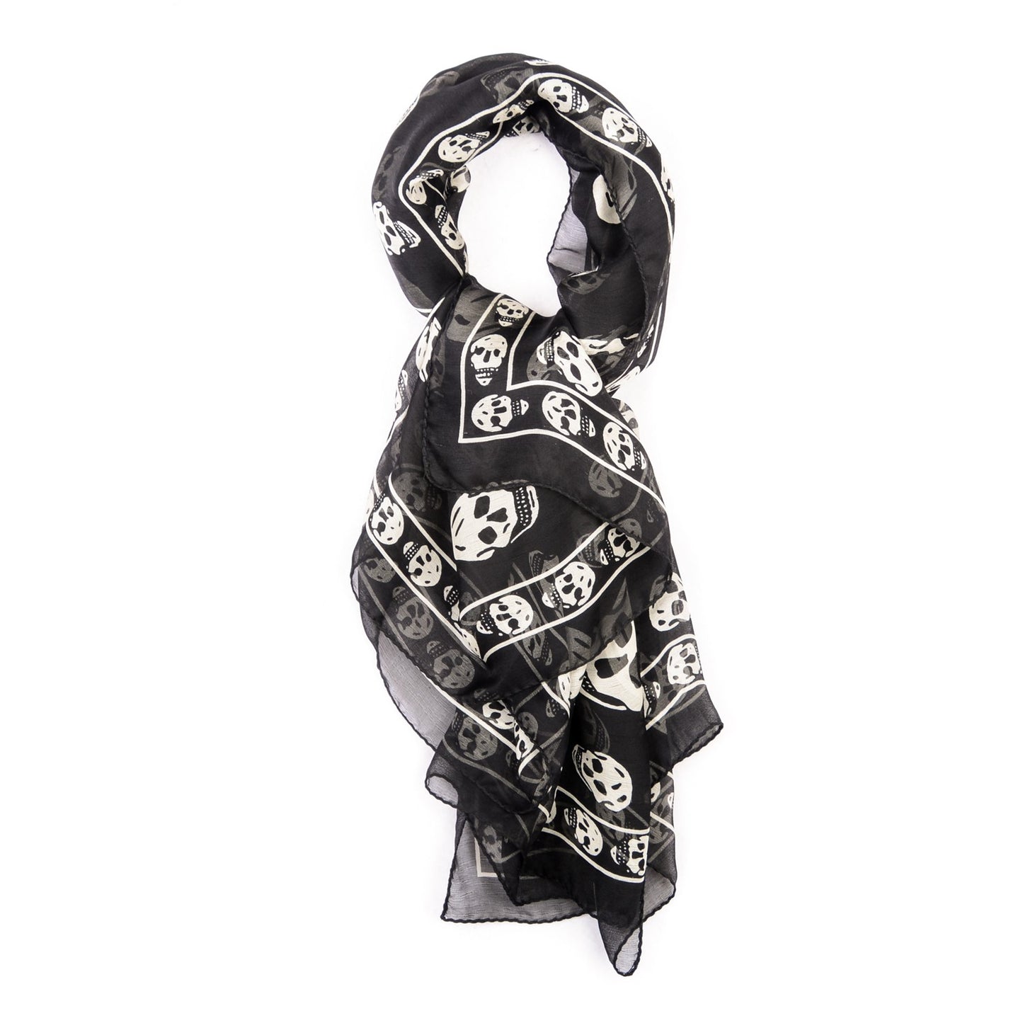 Silk Chiffon Skull Scarf Black Ivory