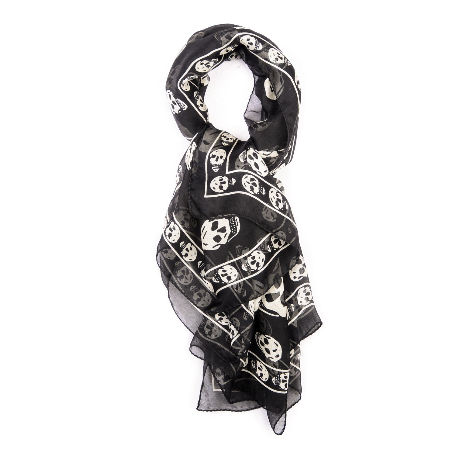 Alexander McQueen Silk Chiffon Skull Scarf Black Ivory 1 of 8