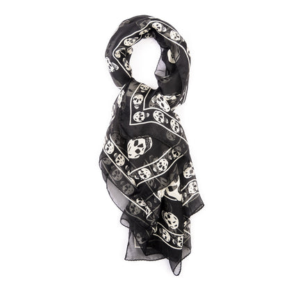 Alexander McQueen Silk Chiffon Skull Scarf Black Ivory 1 of 8