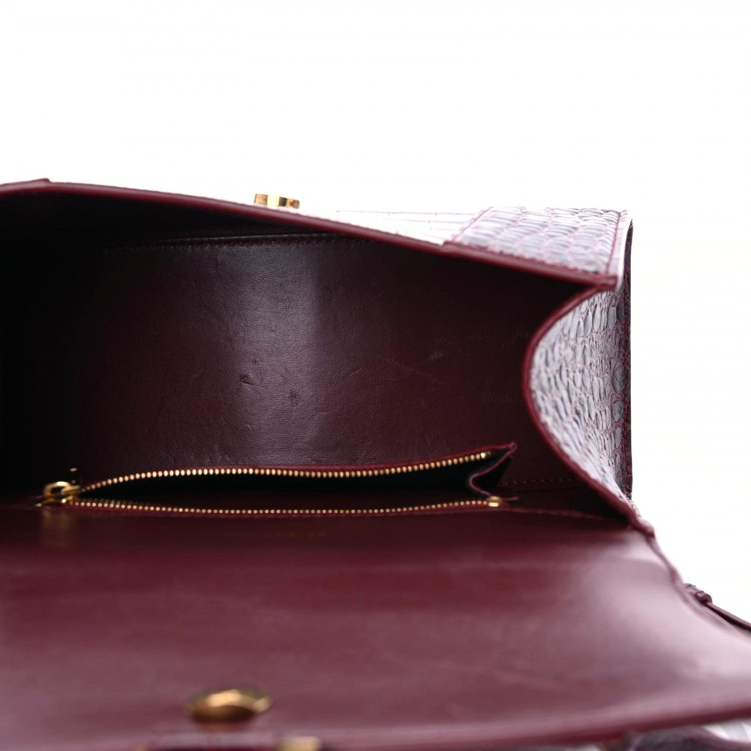 Balenciaga Shiny Calfskin Crocodile Embossed Small Hourglass Top Handle Bag Dark Red 5 of 13