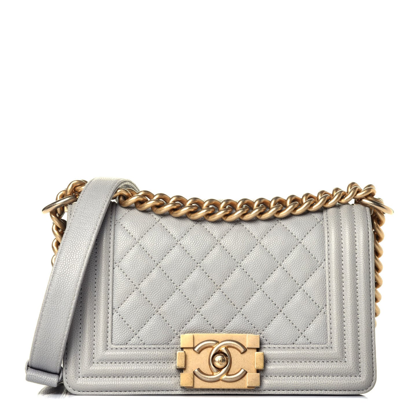 Caviar Quilted Small Boy Flap Grey