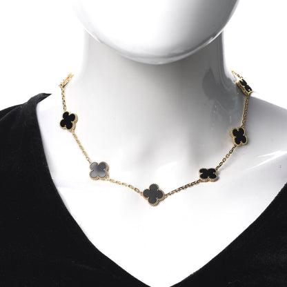 Van Cleef & Arpels 18K Yellow Gold Black Onyx 10 Motifs Vintage Alhambra Necklace 2 of 7