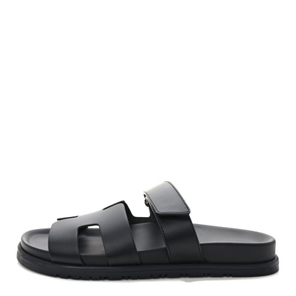 Hermes Calfskin Womens Chypre Sandals 39.5 Black 1 of 9