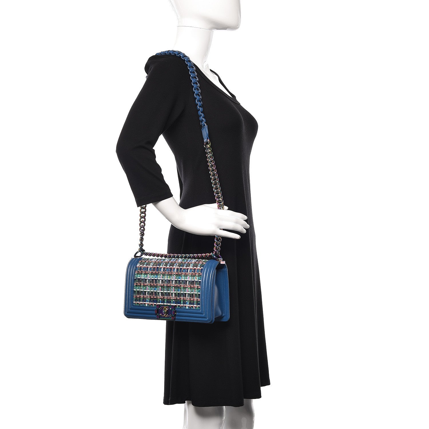 Chanel PVC Thread Woven Medium Boy Flap Dark Blue 2 of 14