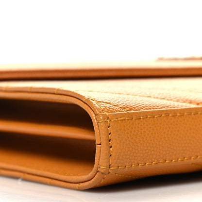 Saint Laurent Grain De Poudre Matelasse Chevron Monogram Chain Wallet Mustard 10 of 11