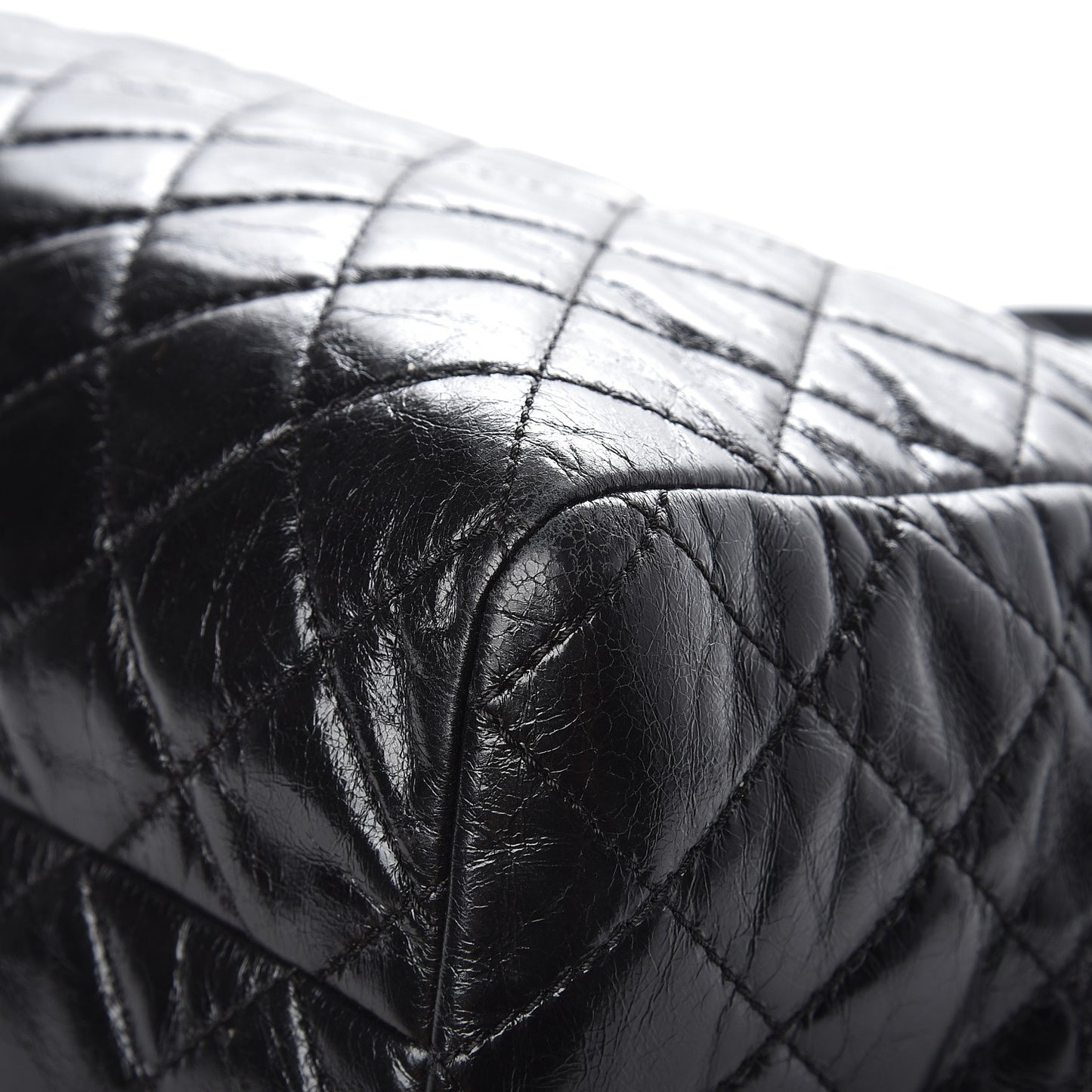 Glazed Calfskin Quilted Large Front Pocket Tote Black