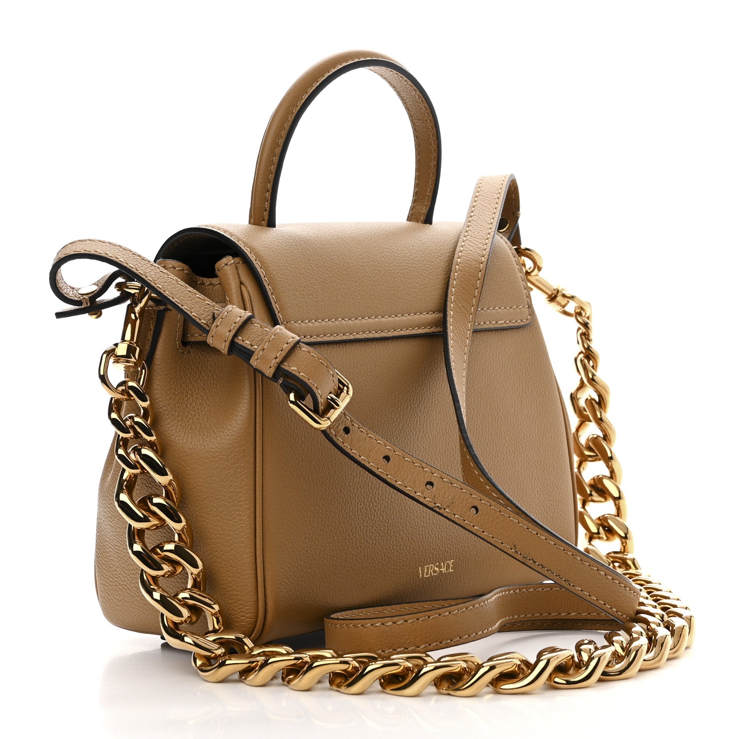 Versace Grained Calfskin Small La Medusa Top Handle Bag Brown 3 of 9