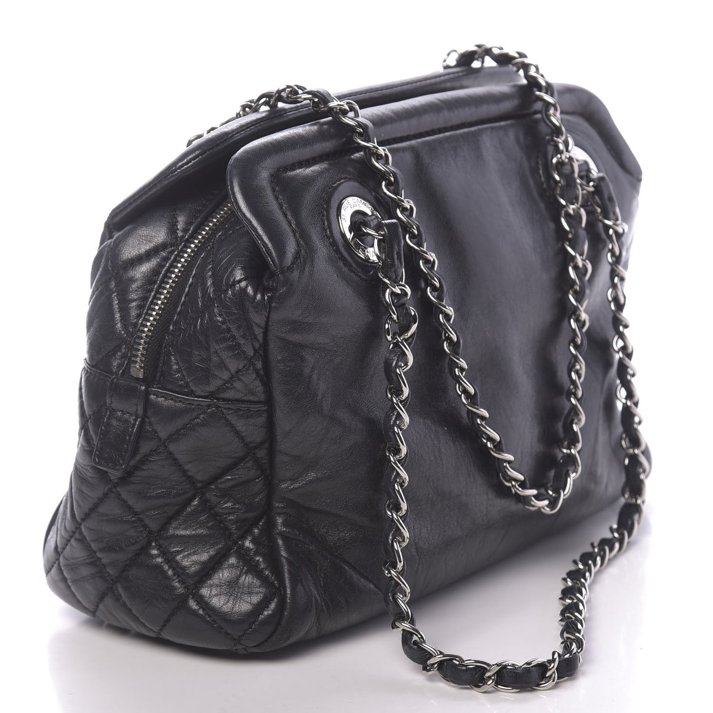 Calfskin Quilted CC Framed Bag Black