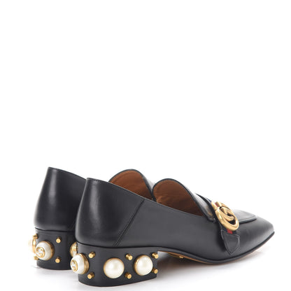 Gucci Calfskin Web Pearl Embellished Peyton Loafers 38.5 Black 4 of 16