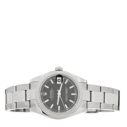 Rolex Stainless Steel 18K White Gold 31mm Oyster Perpetual Datejust Watch Black 178274 2 of 5