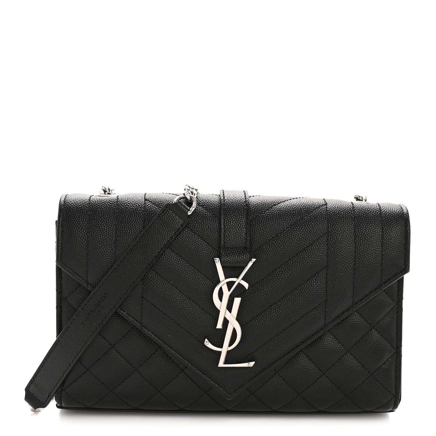 Grain De Poudre Textured Mixed Matelasse Triquilt Small Monogram Satchel Black