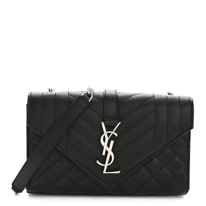 Saint Laurent Grain De Poudre Textured Mixed Matelasse Triquilt Small Monogram Satchel Black 1 of 14