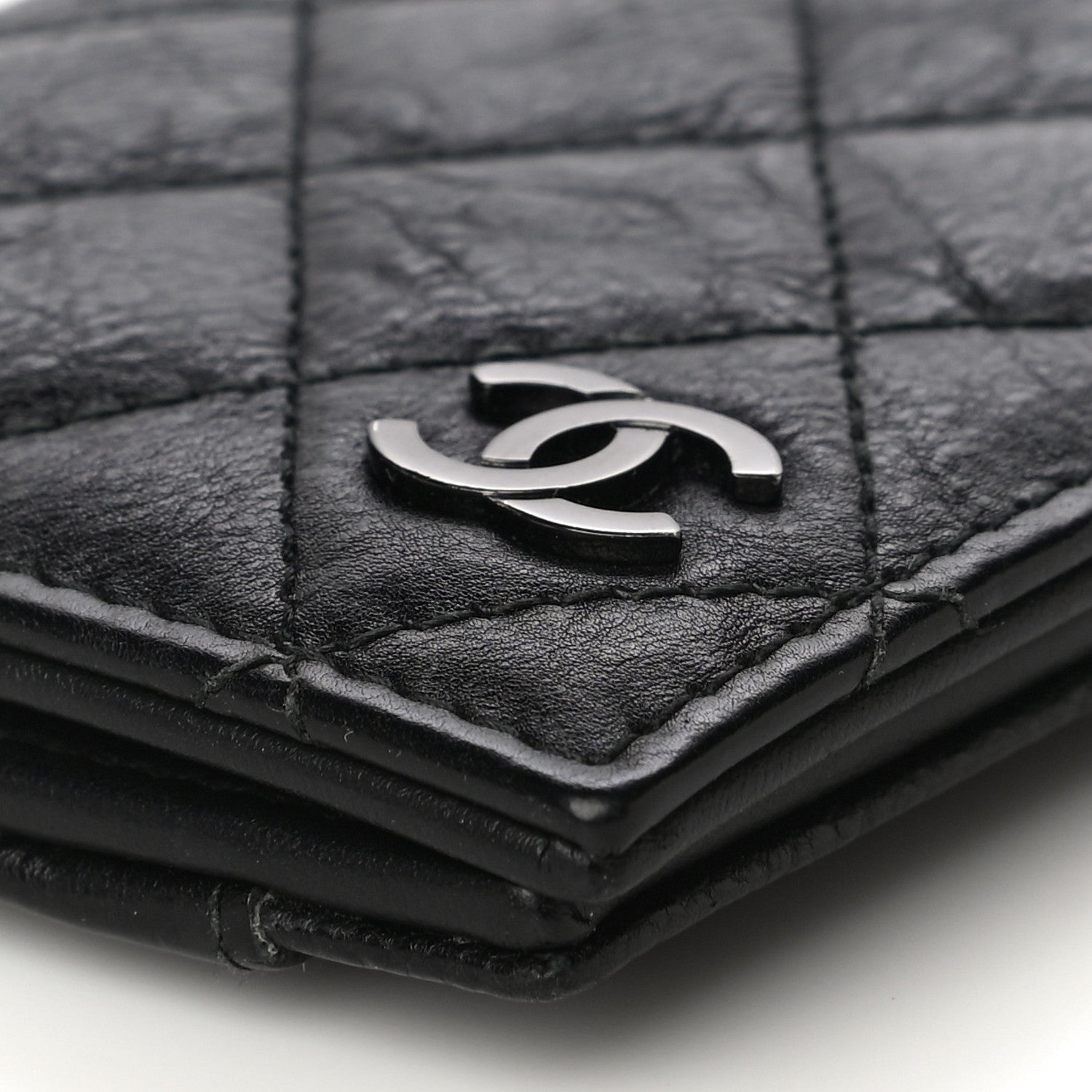 Chanel Crumpled Calfskin Quilted Card Holder Wallet So Black 9 of 13