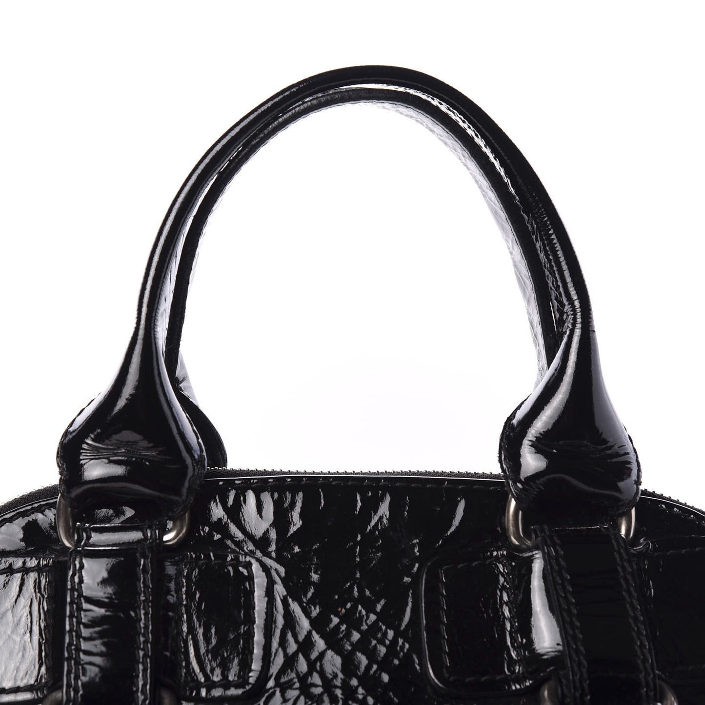 Patent Calfskin Quilted Large Bay Tote Black