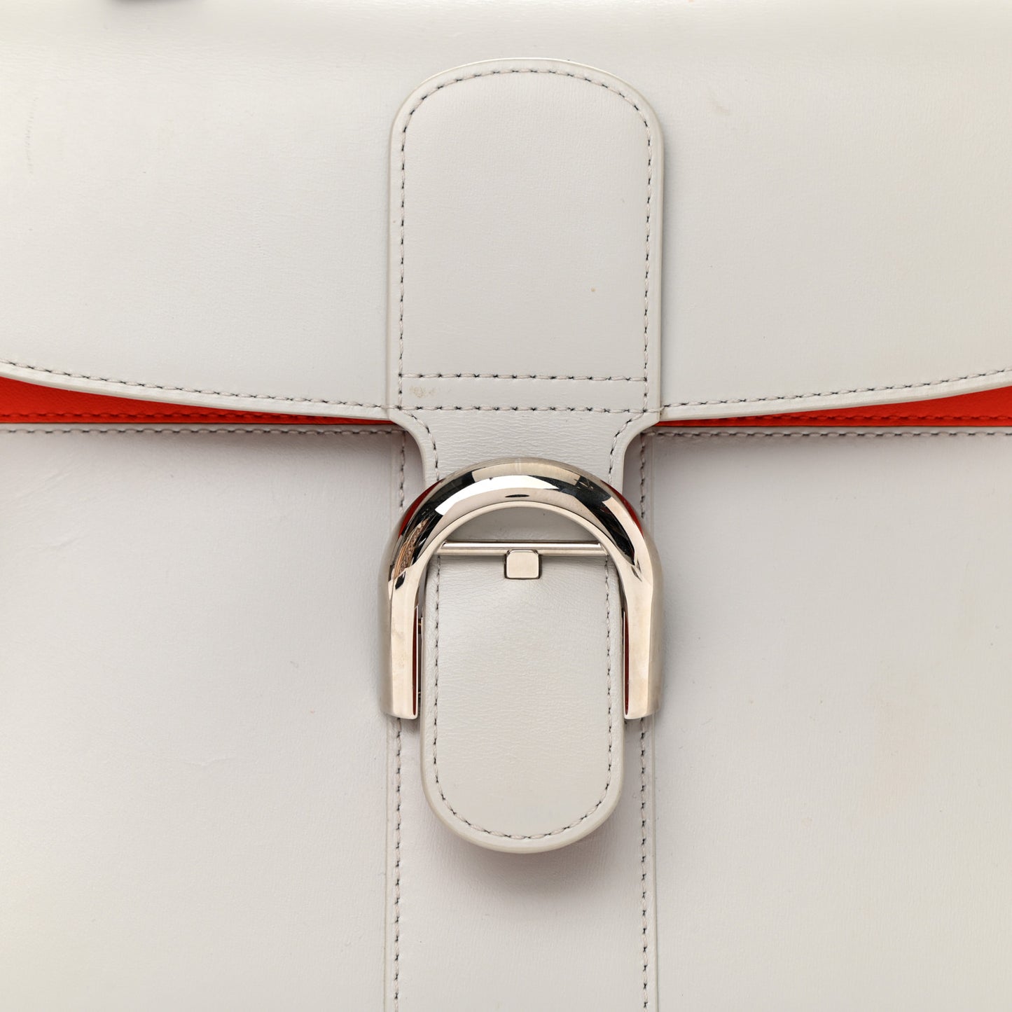 Calfskin MM Brillant Satchel Light Grey Red