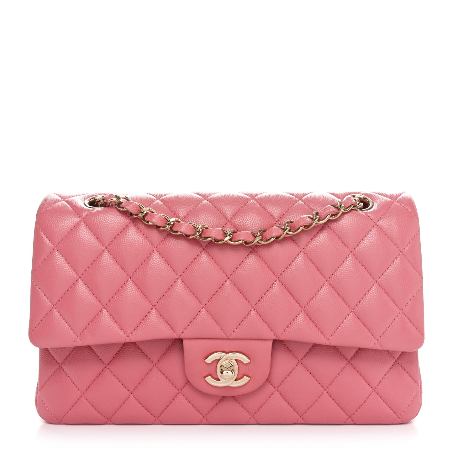 Caviar Quilted Medium Double Flap Pink