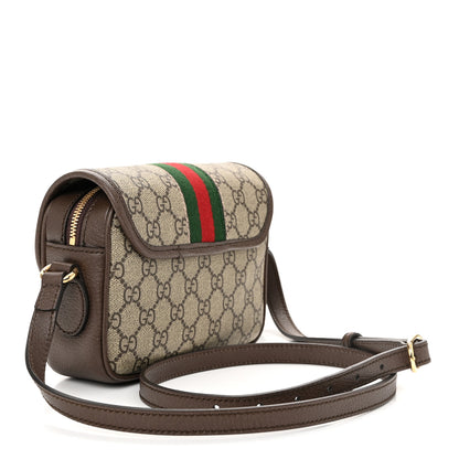 Gucci GG Supreme Monogram Textured Dollar Calfskin Mini Ophidia Flap Shoulder Bag Beige Ebony New Acero 3 of 11
