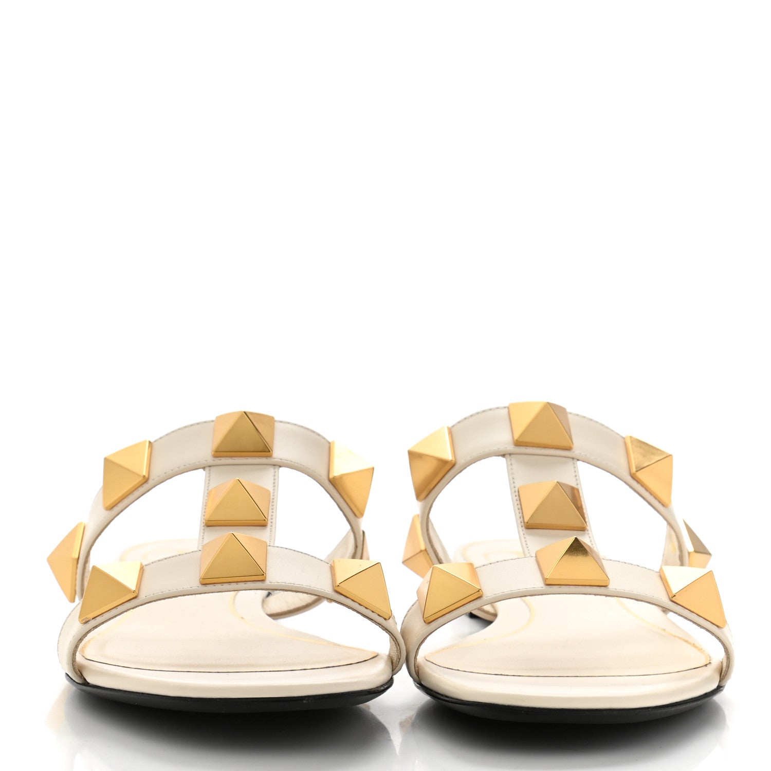Valentino Garavani Calfskin Roman Stud Flat Slide Sandals 37.5 Light Ivory 2 of 8