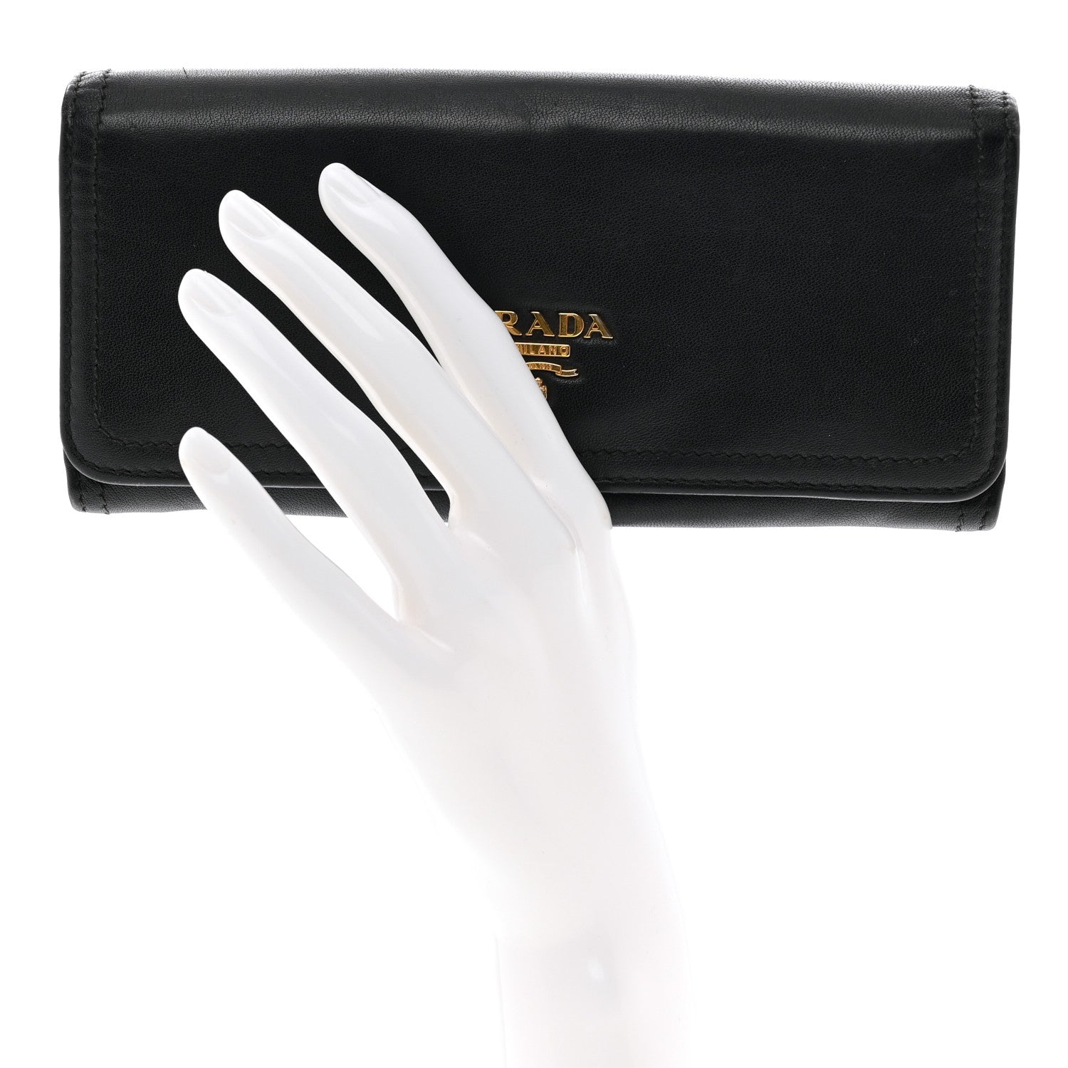 Prada Calfskin Continental Flap Wallet Black 2 of 9