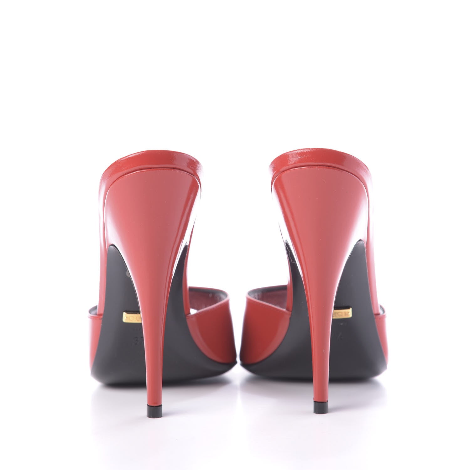 Gucci Polished Calfskin Scarlet High Heel Slide Sandals 37.5 Heron Red 5 of 12