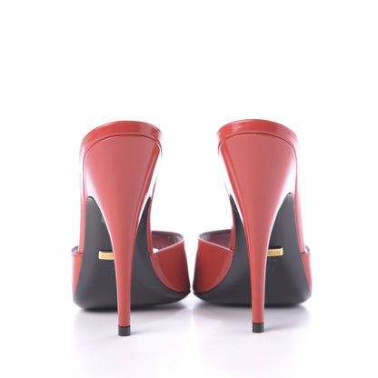 Gucci Polished Calfskin Scarlet High Heel Slide Sandals 37.5 Heron Red 5 of 12
