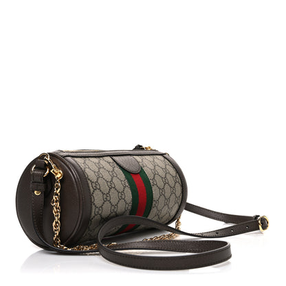 Gucci GG Supreme Monogram Textured Dollar Calfskin Web Small Ophidia Blondie Barrel shoulder Bag Beige New Acero 3 of 10