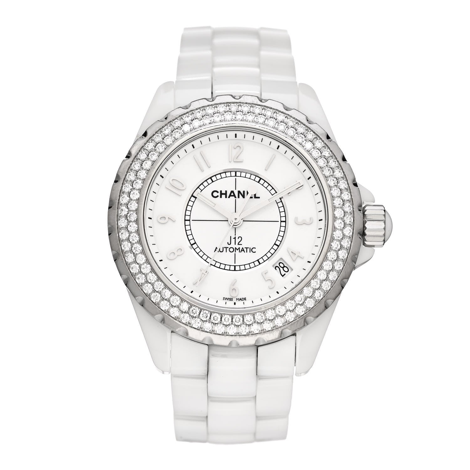 Chanel Stainless Steel Ceramic Diamond Pave Bezel 38mm J12 Automatic Watch White 1 of 4