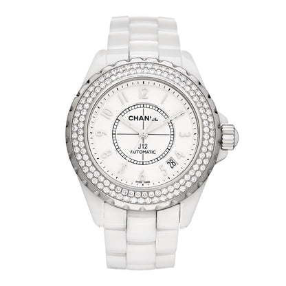 Chanel Stainless Steel Ceramic Diamond Pave Bezel 38mm J12 Automatic Watch White 1 of 4